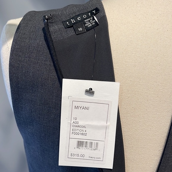 Theory Miyani Split Front Dress in Stretch Wool size 10 Charcoal color. - Picture 6 of 6